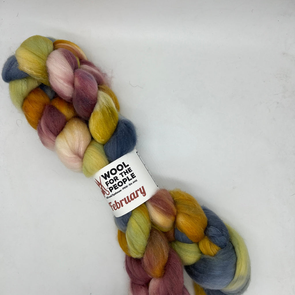 February: Hand dyed Superfine Merino, Silk, & Yak Combed Top