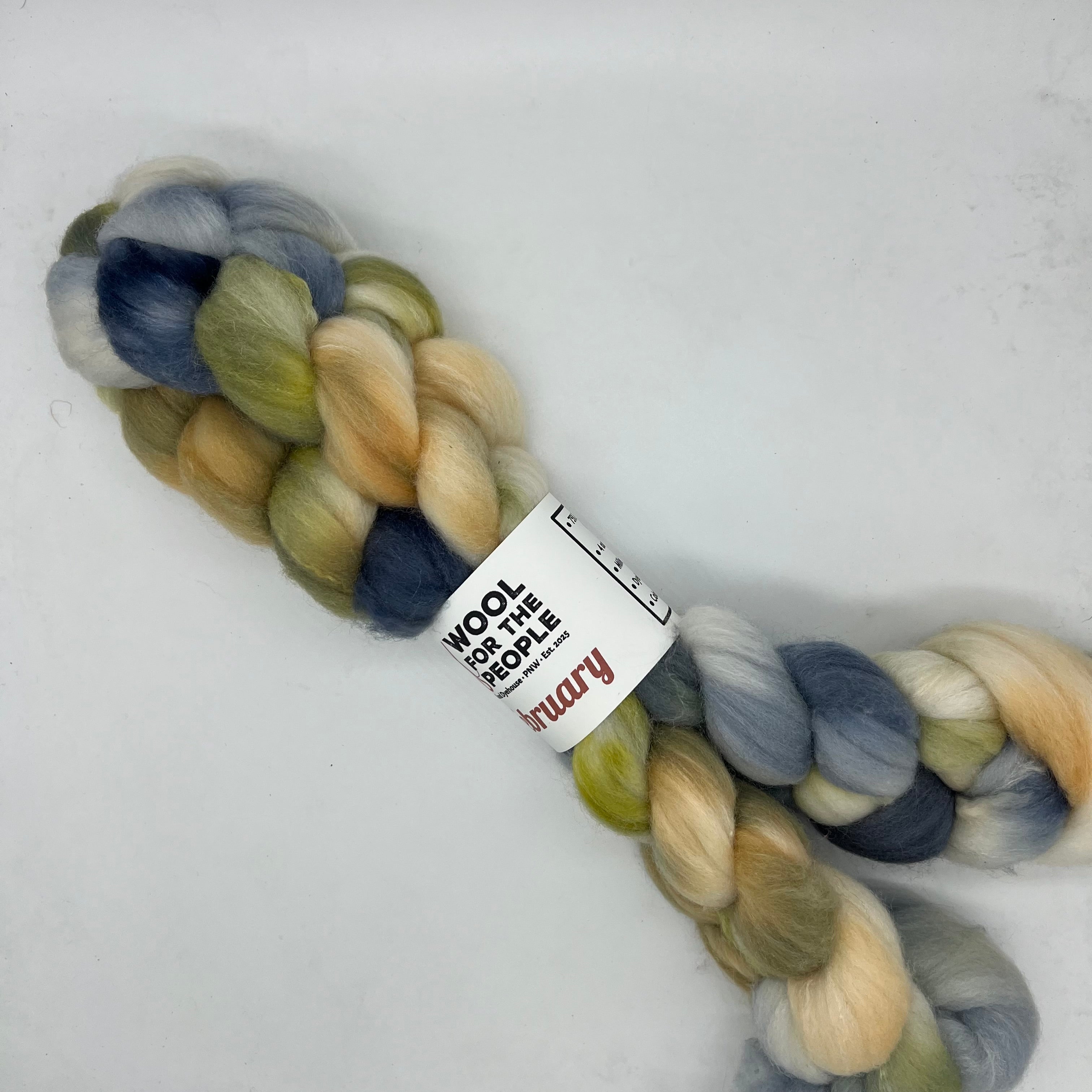 February: Hand dyed Superfine Merino, Silk, & Yak Combed Top
